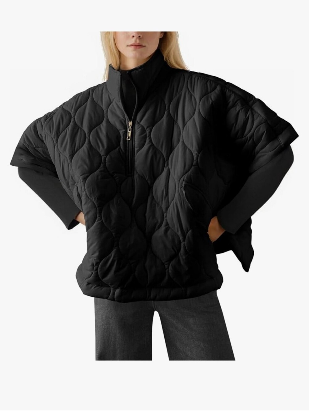 Fazortev Women's Puffer Quilted Poncho Jacket
